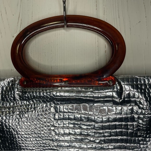Vintage Lady Bird Silver Crocodile Pattern Tote Bag Alligator 12.75” x 15” - Picture 3 of 11